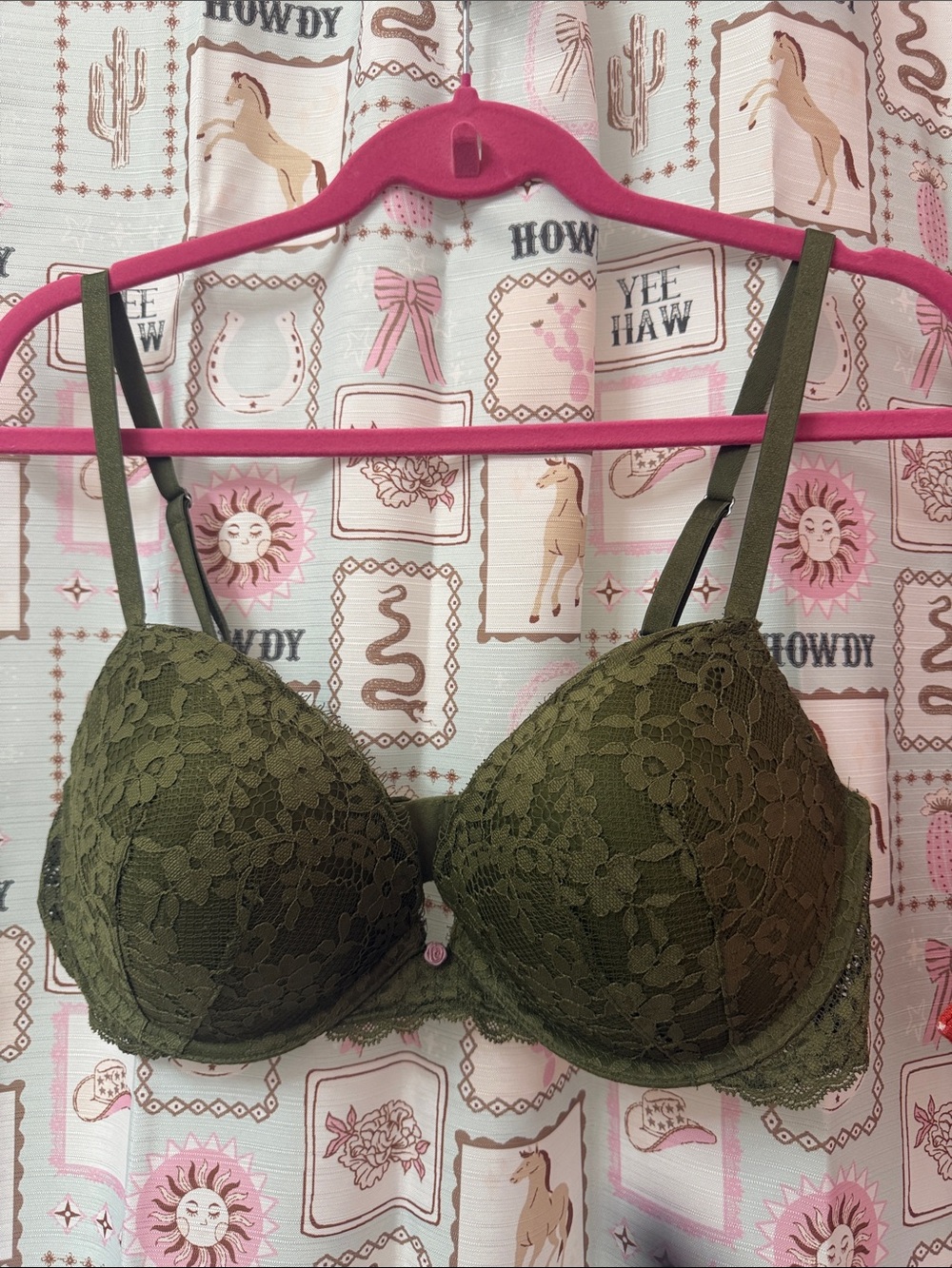 PINK Victoria's Secret Olive Green Lace Push-Up Bra